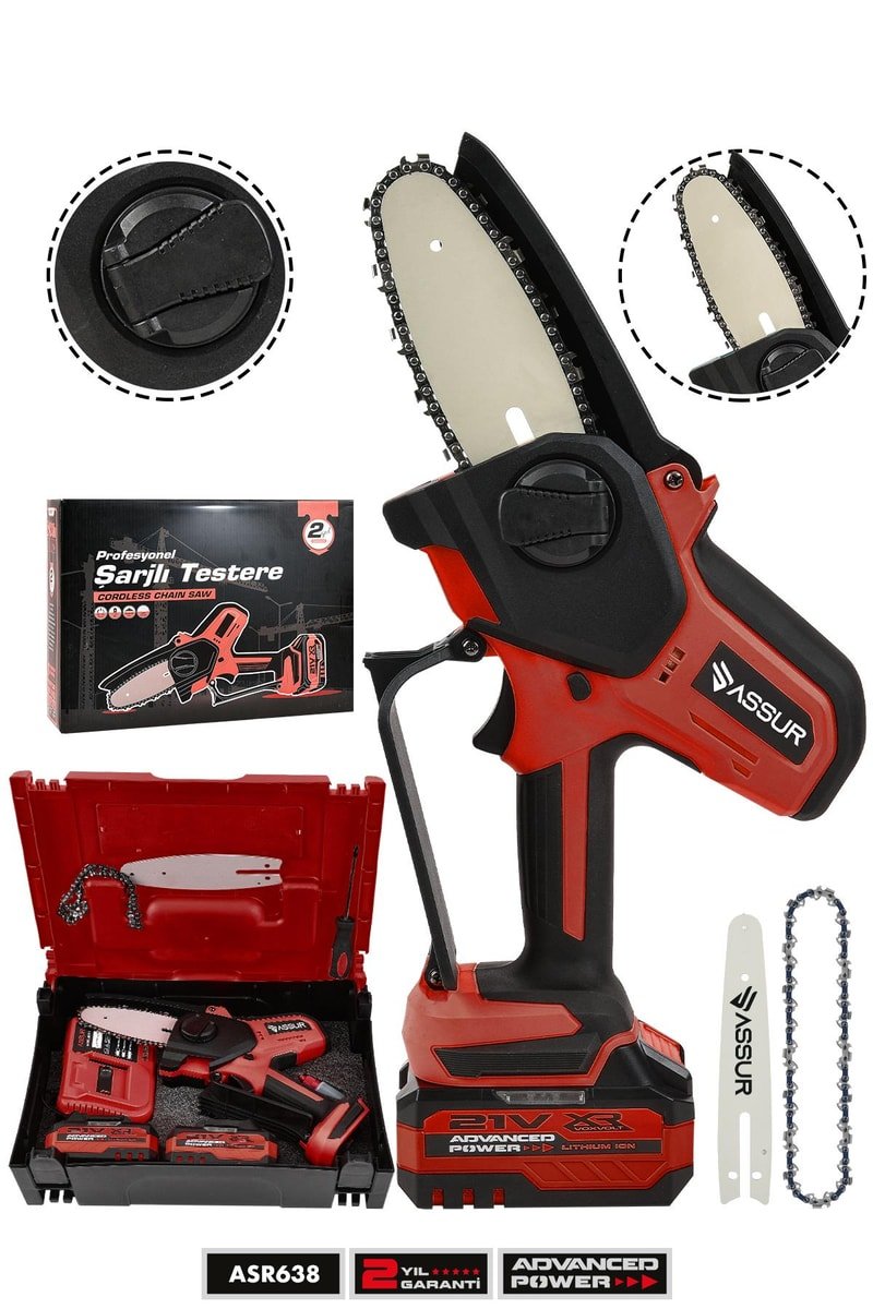 Assur 21V Çift Akülü Ağaç Odun Dal Kesme Şarjlı Budama Testeresi
            
            
                (ASR638-02-24)