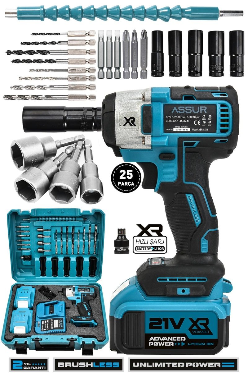 Assur 21V Çift Akülü Bijon Somun Sıkma Sökme Matkap Kömürsüz Darbeli
            
            
                (ASR050-02-9)