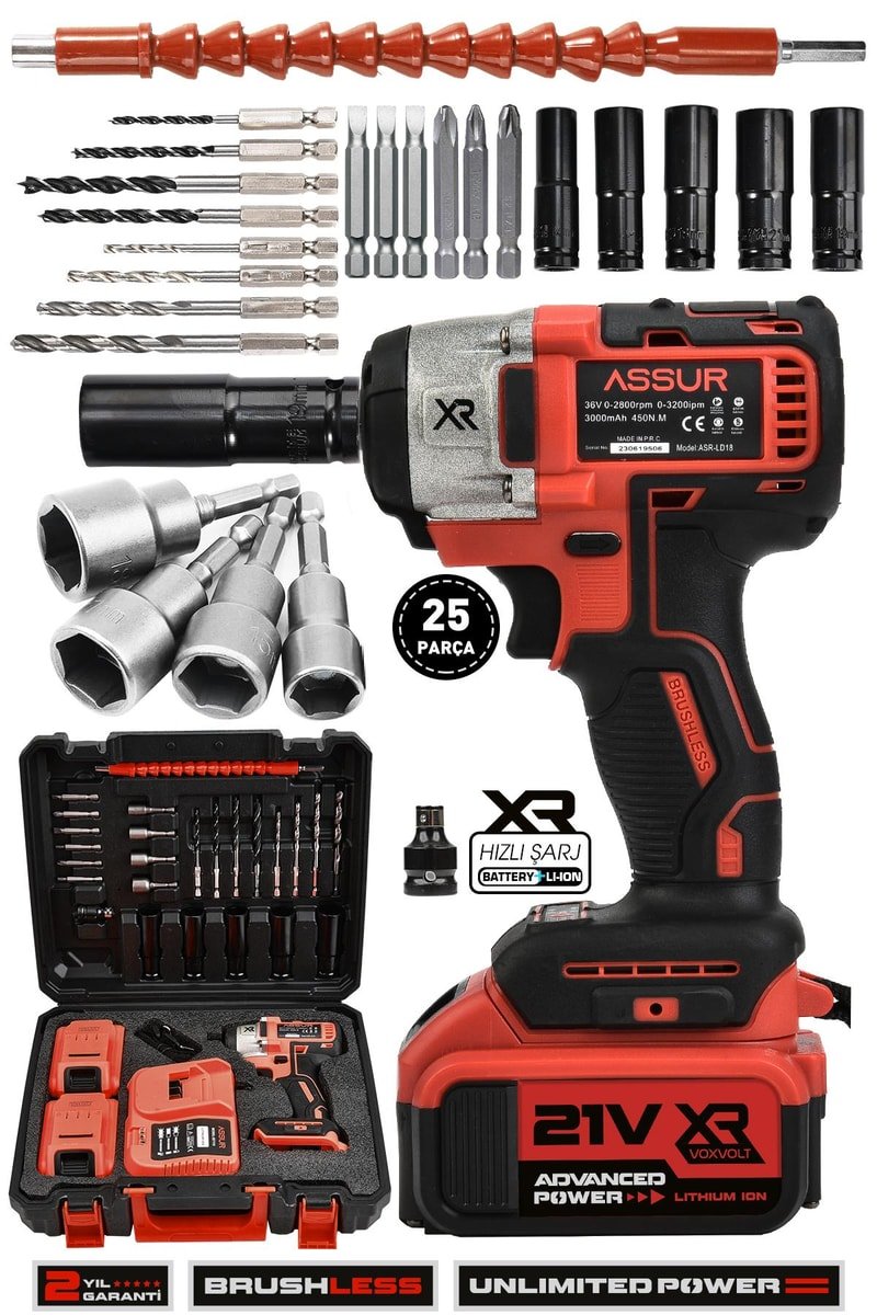 Assur 21V Çift Akülü Bijon Somun Sıkma Sökme Matkap Kömürsüz Darbeli
            
            
                (ASR052-02-1)