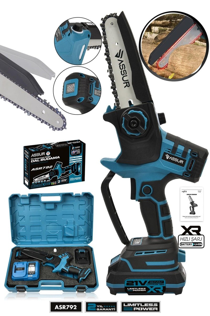 Assur 21V Çift Akülü Dal Budama Makinesi El Testeresi Kesim Motoru
            
            
                (ASR792-02-24)