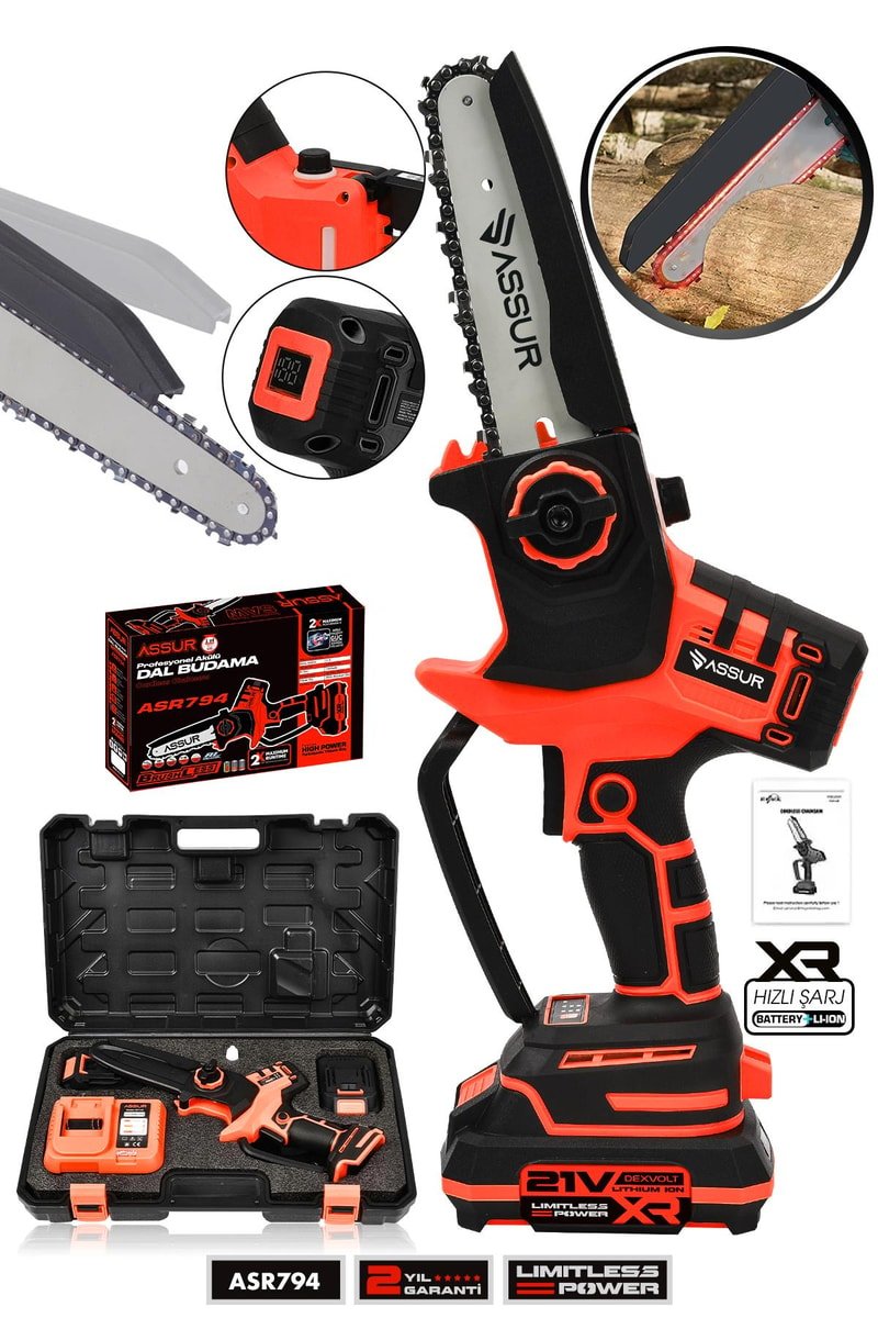 Assur 21V Çift Akülü Dal Budama Makinesi El Testeresi Kesim Motoru
            
            
                (ASR794-02-24)