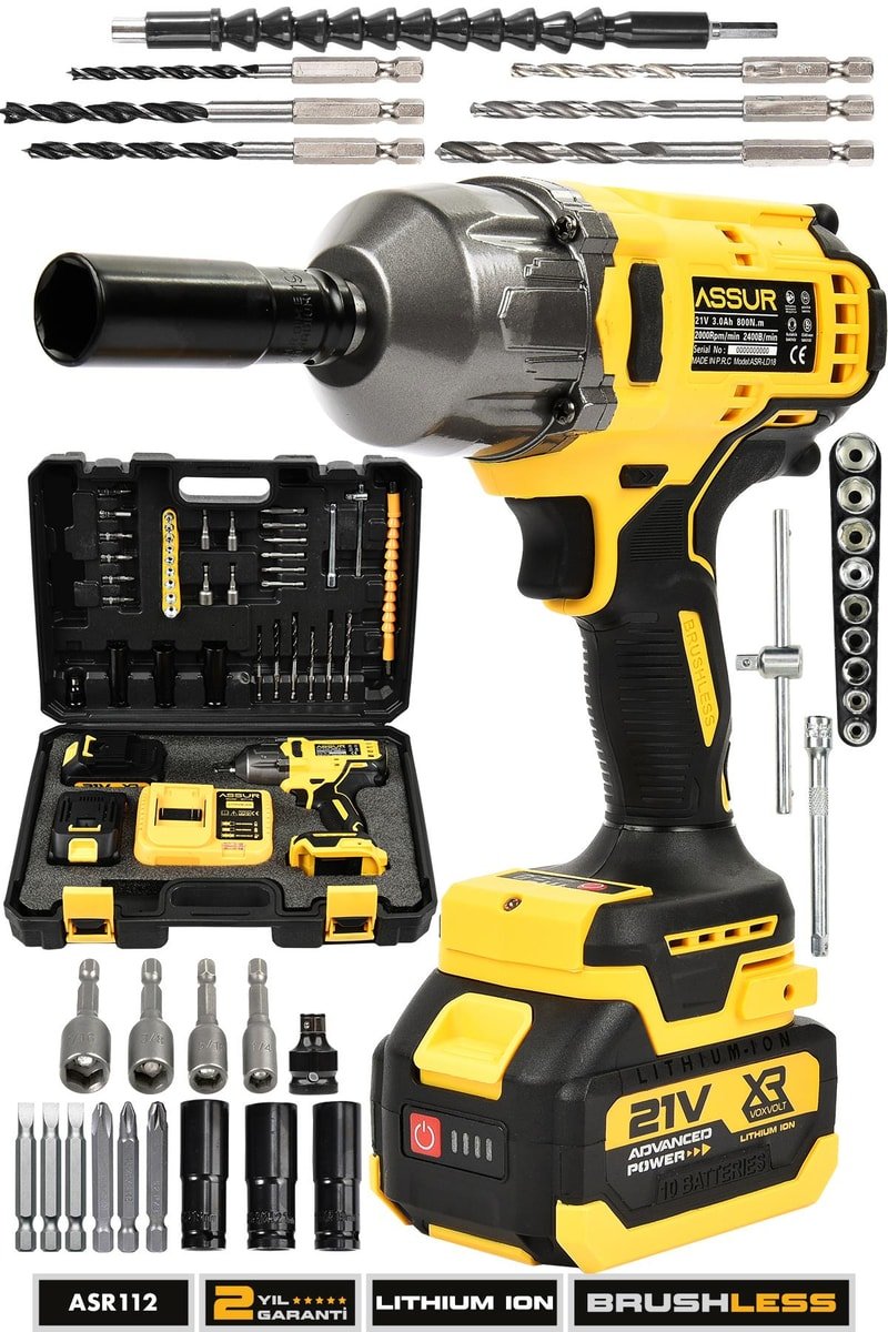 Assur 21V Çift Akülü Şarjlı Matkap 800Nm Torklu Somun Sıkma Sökme
            
            
                (ASR112-02-9)