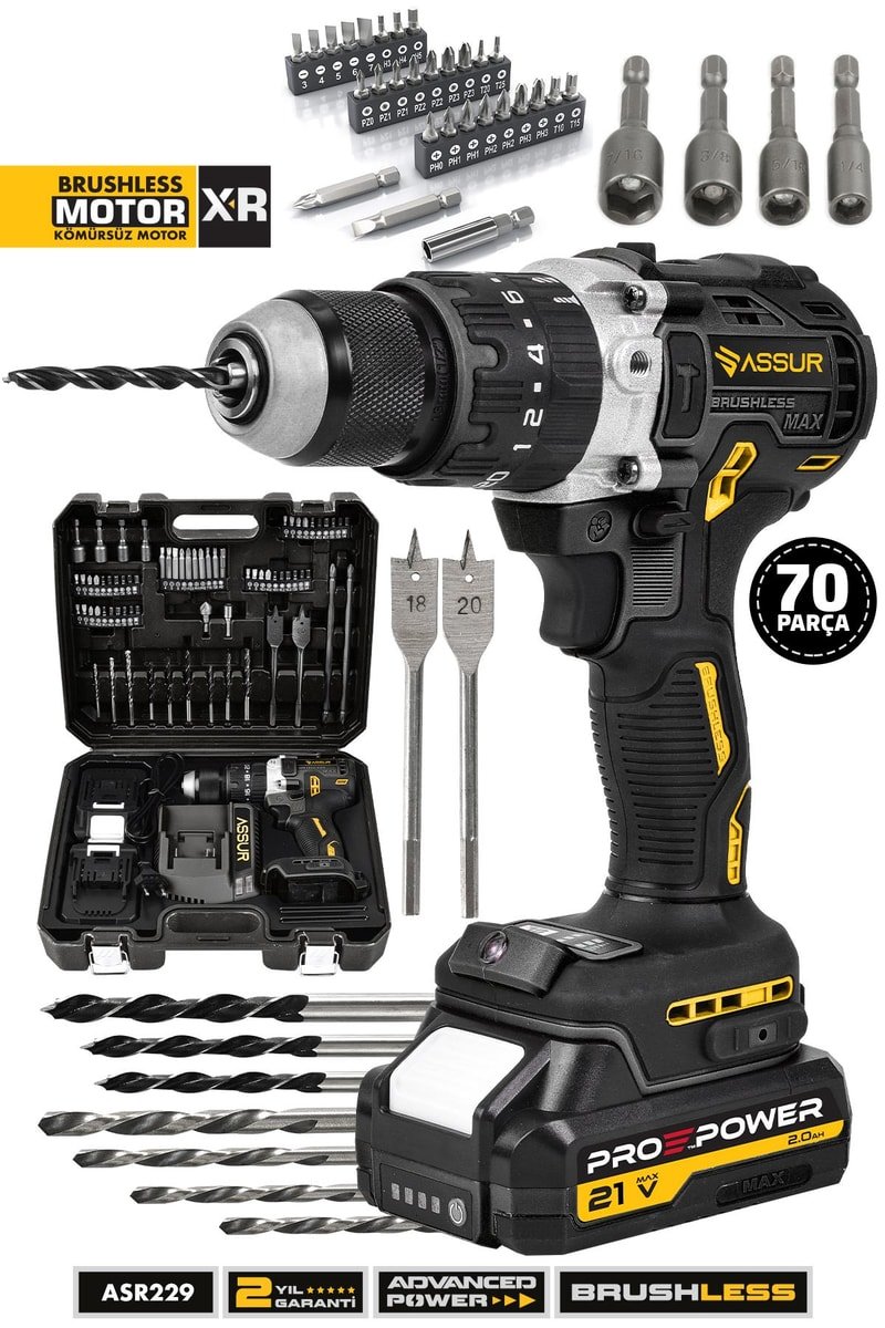 Assur 21V Çift Akülü Şarjlı Matkap Çelik Mandren Kömürsüz Motor Darbeli Akülü Vidalama
            
            
                (ASR229-02-2)