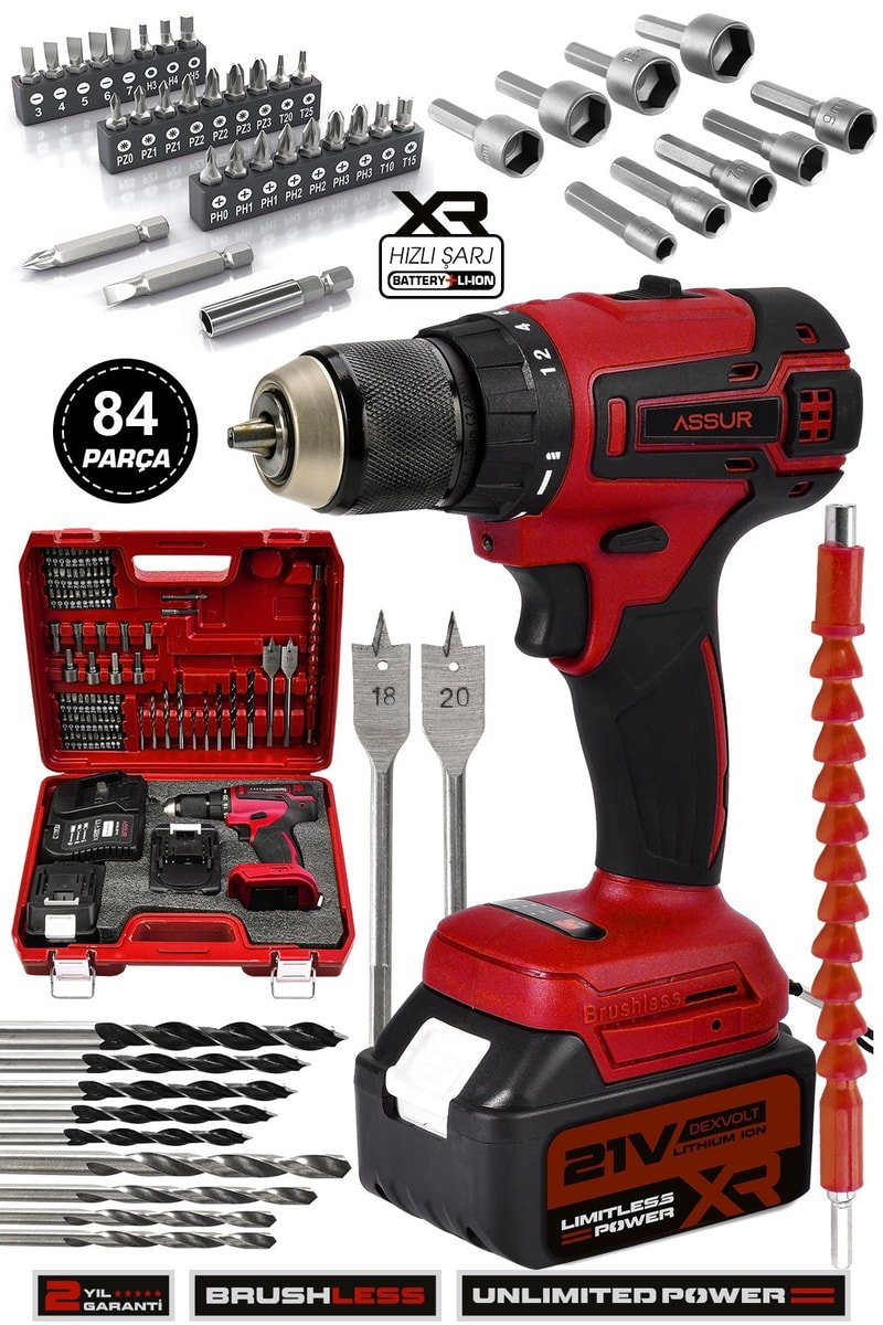 Assur 21V Çift Akülü Şarjlı Matkap Kömürsüz Motor Akülü Vidalama
            
            
                (ASR021-02-2)