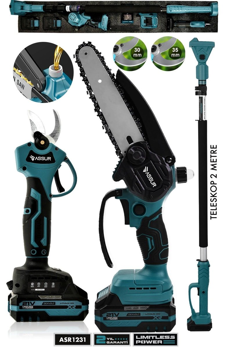 Assur 21V Çift Akülü Teleskopik Testere Makas Dal Budama Makinesi Seti 3'lü
            
            
                (ASR1231-02-24)
