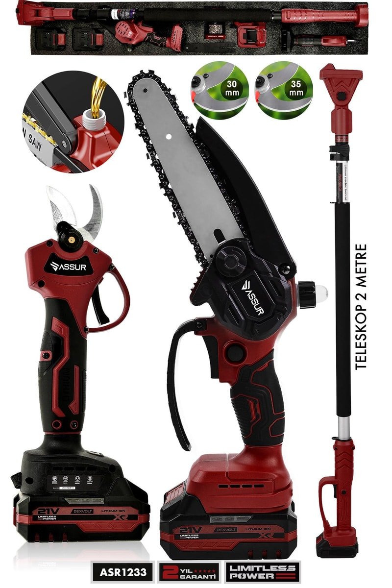 Assur 21V Çift Akülü Teleskopik Testere Makas Dal Budama Makinesi Seti 3'lü Kırmızı
            
            
                (ASR1233-02-18)