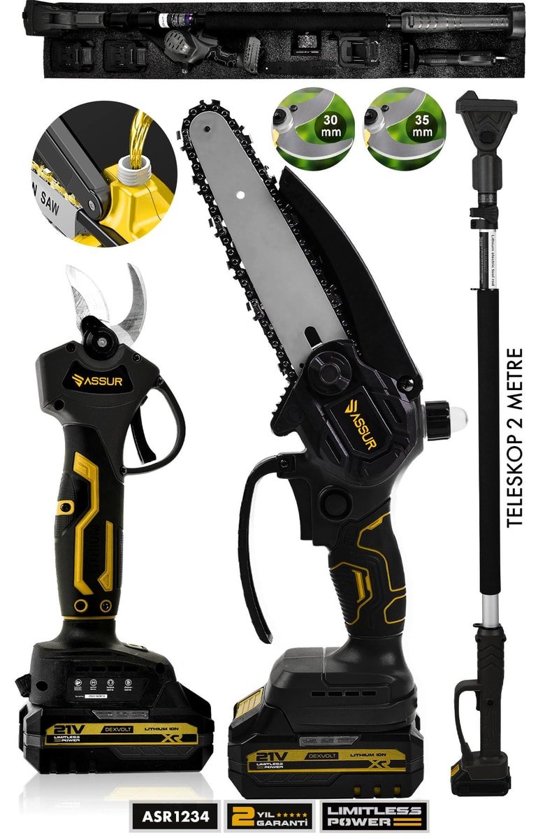 Assur 21V Çift Akülü Teleskopik Testere Makas Dal Budama Makinesi Seti 3'lü Siyah
            
            
                (ASR1234-02-24)