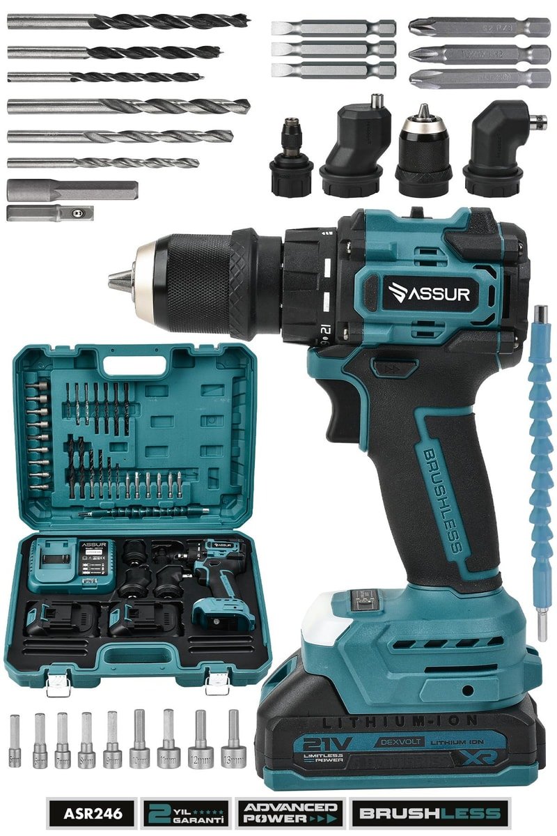Assur 21V Çift Akülü Vidalama 4 Başlıklı Kömürsüz Motor Şarjlı Matkap
            
            
                (ASR246-02-01)
