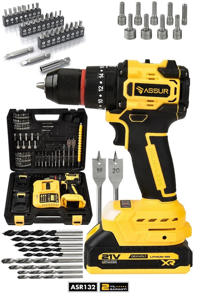 Assur 21V Çift Akülü Vidalama Çelik Mandren Kömürsüz Darbeli Şarjlı Matkap
            
            
                (ASR132-1)