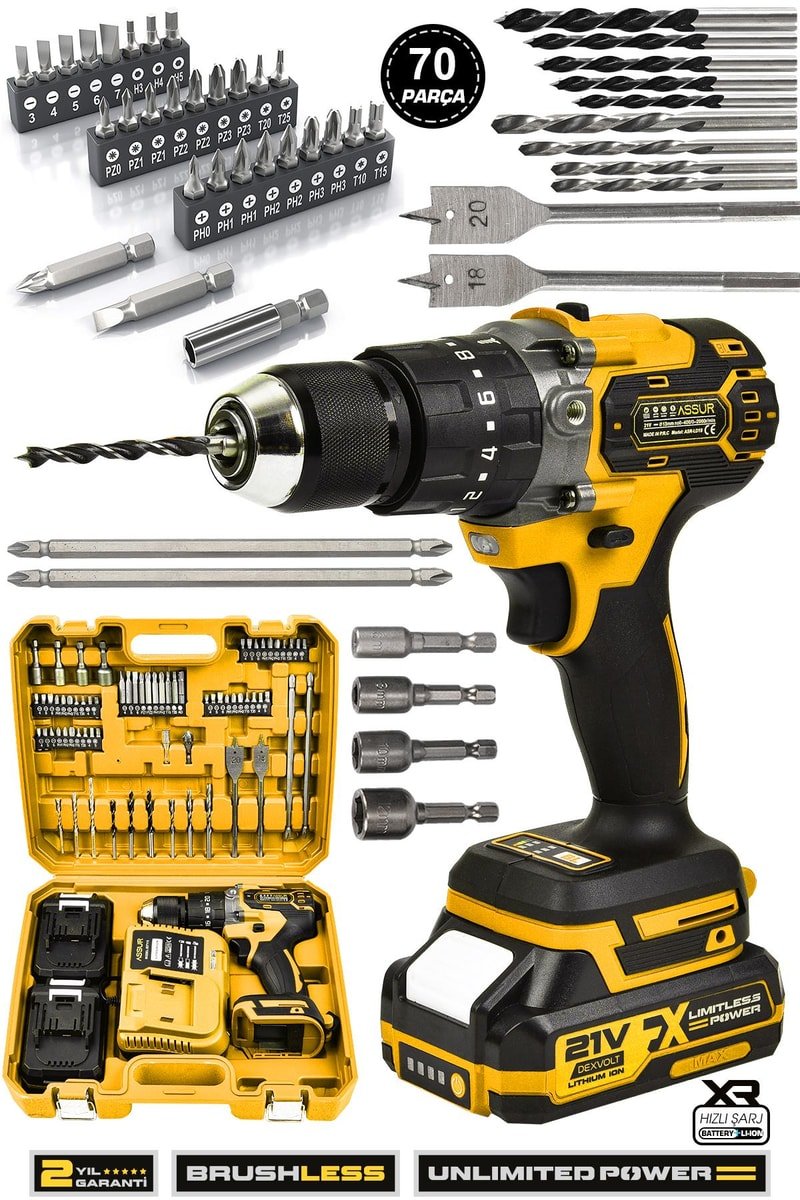 Assur 21V Çift Akülü Vidalama Çelik Mandren Kömürsüz Motor Darbeli Şarjlı Matkap
            
            
                (ASR137-02-01)