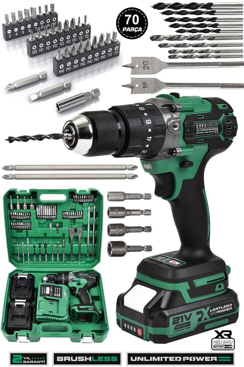 Assur 21V Çift Akülü Vidalama Çelik Mandren Kömürsüz Motor Darbeli Şarjlı Matkap
            
            
                (ASR140-02-01)