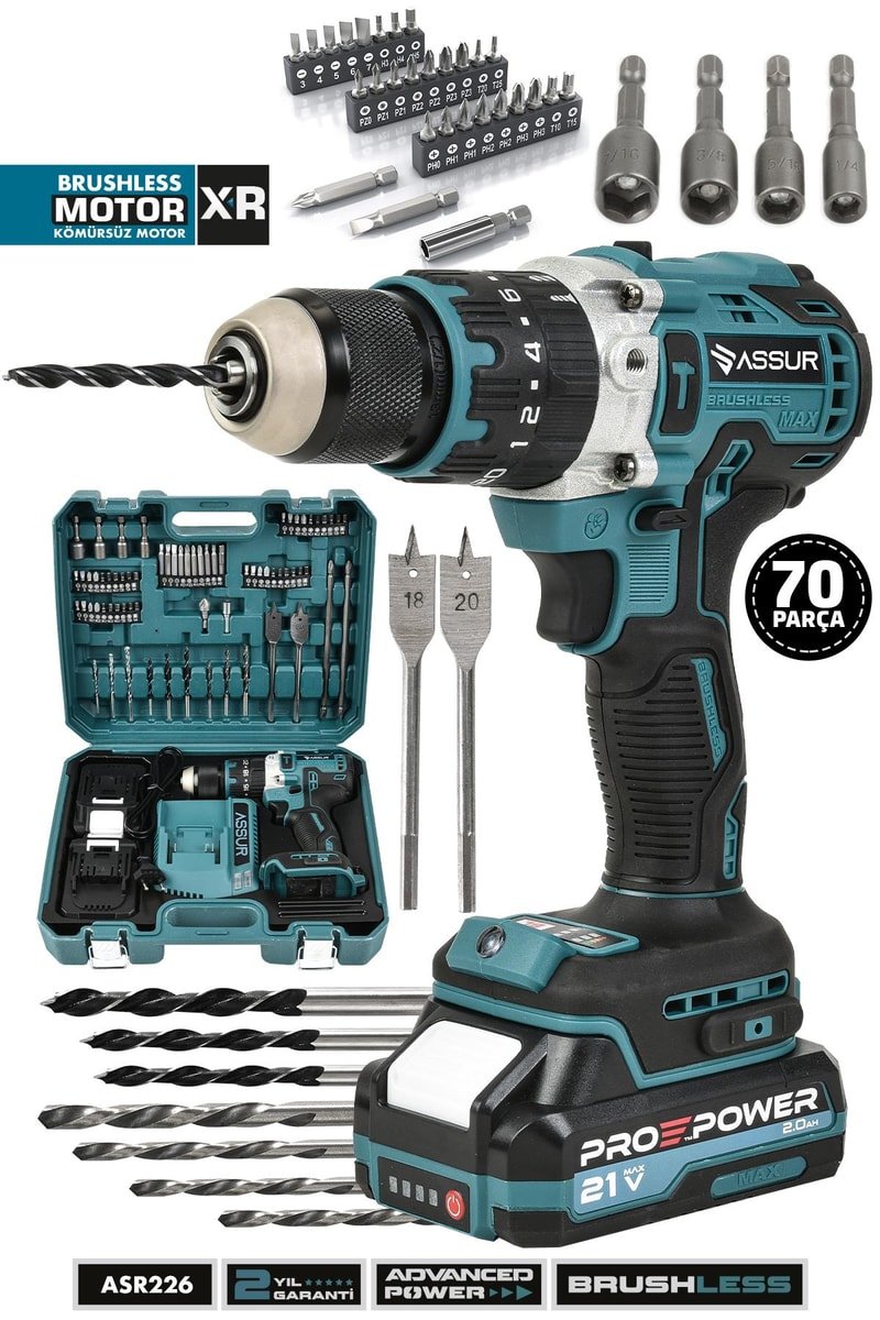 Assur 21V Çift Akülü Vidalama Çelik Mandren Kömürsüz Motor Darbeli Şarjlı Matkap
            
            
                (ASR226-02-1)