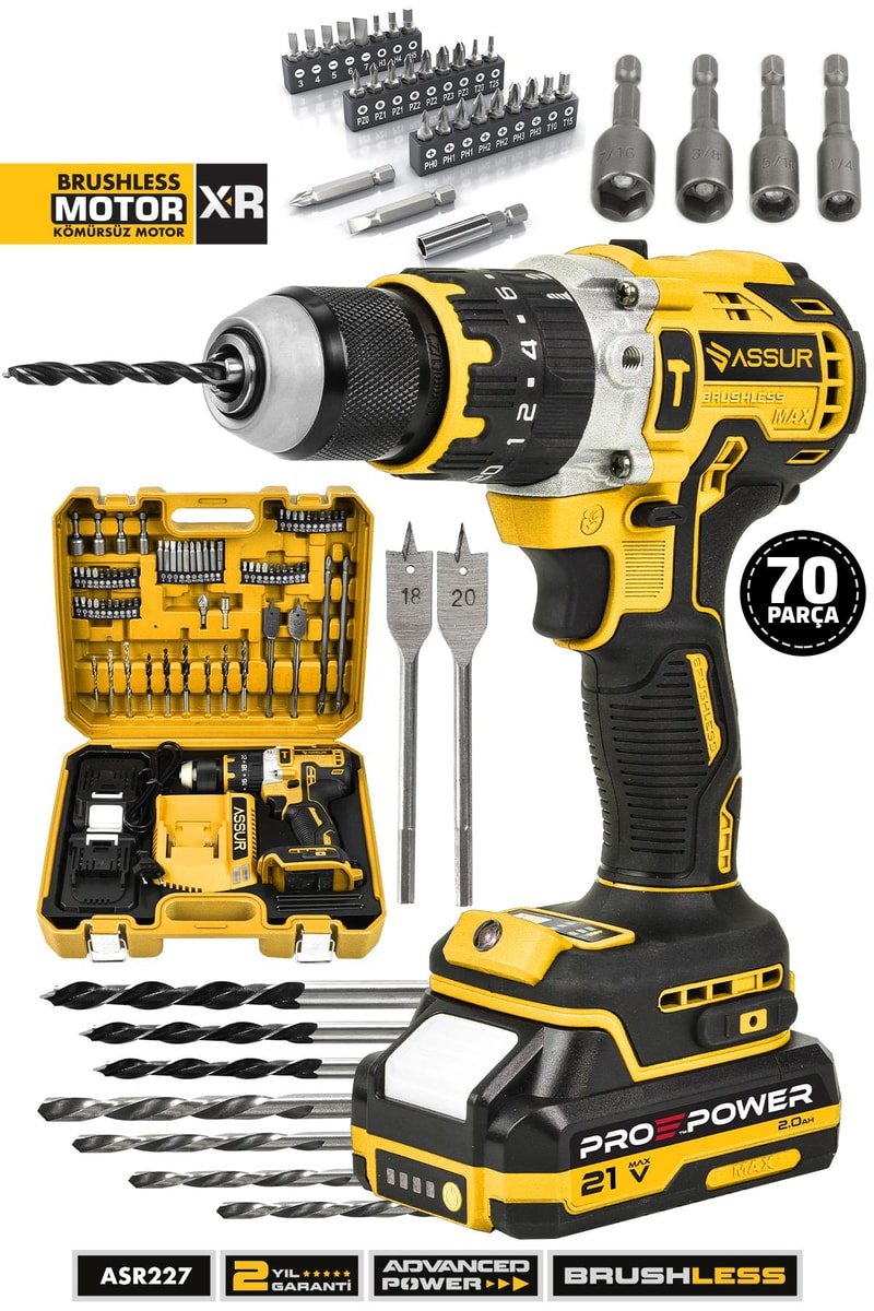 Assur 21V Çift Akülü Vidalama Çelik Mandren Kömürsüz Motor Darbeli Şarjlı Matkap
            
            
                (ASR227-02-1)