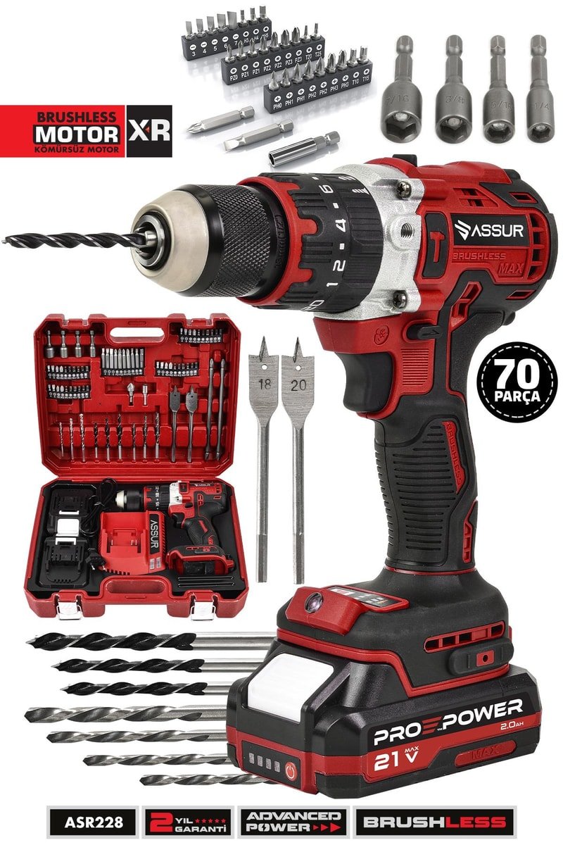 Assur 21V Çift Akülü Vidalama Çelik Mandren Kömürsüz Motor Darbeli Şarjlı Matkap
            
            
                (ASR228-02-1)