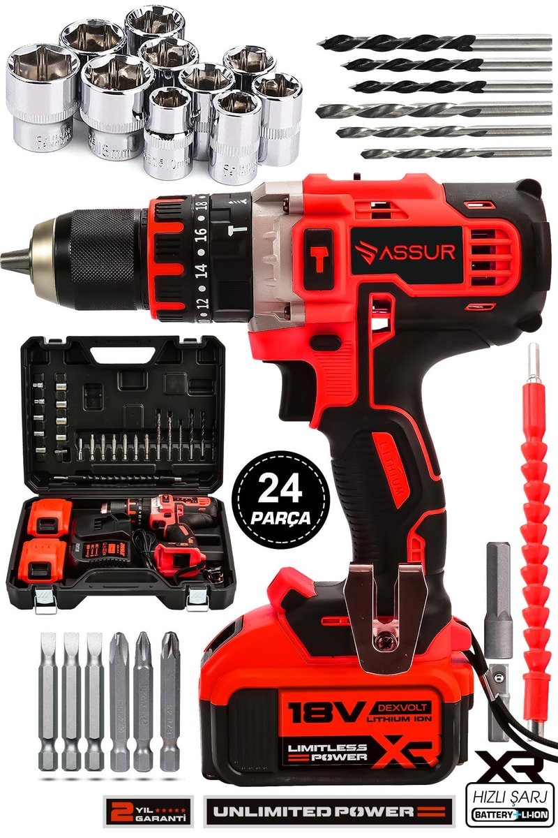 Assur 21V Çift Metal Şanzıman Çift Akülü Şarjlı Darbeli Matkap
            
            
                (ASR174-02-2)