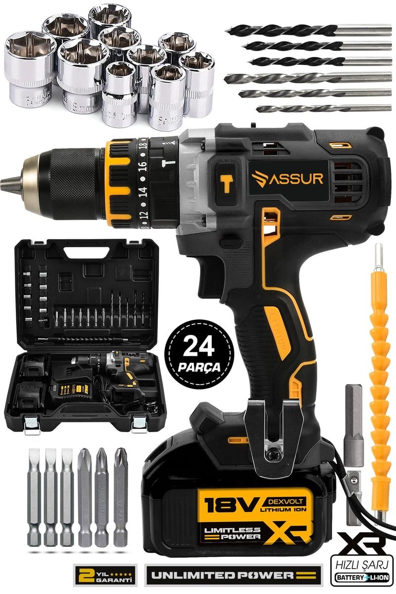 Assur 21V Çift Metal Şanzıman Çift Akülü Şarjlı Darbeli Matkap
            
            
                (ASR175-02-2)