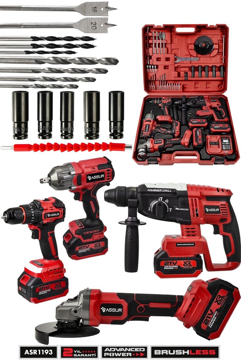 Assur 21V Darbeli Kömürsüz 4'lü Set Kırıcı Delici Hilti & Taşlama & Somun Sıkma Sökme & Matkap Vidalama
            
            
                (ASR1193-02-01)