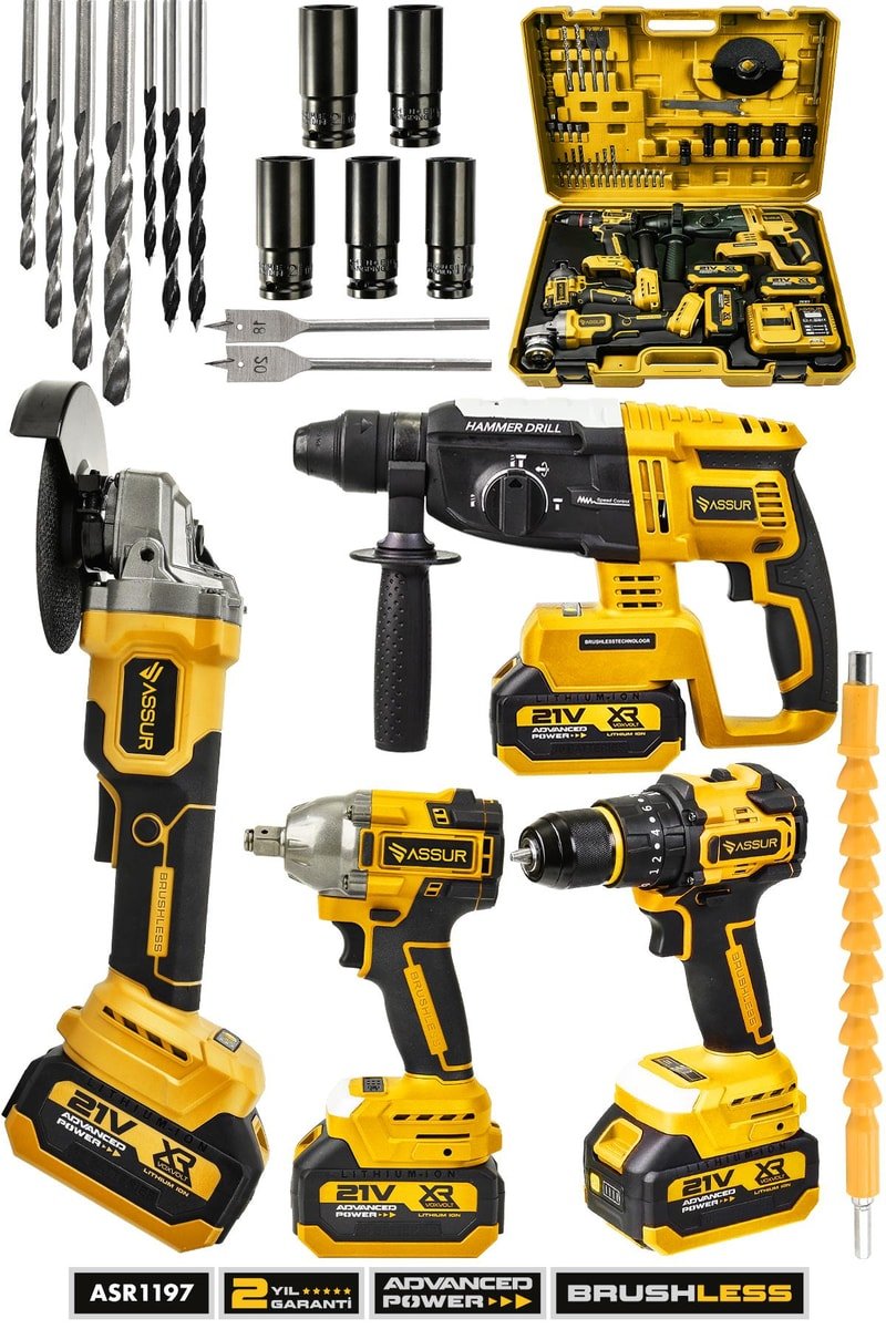 Assur 21V Darbeli Kömürsüz 4'lü Set Kırıcı Delici Hilti - Taşlama - Somun Sıkma Sökme - Matkap Vidalama
            
            
                (ASR1197-02-01)