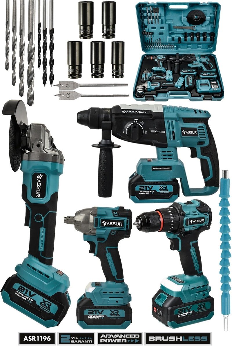 Assur 21V Darbeli Kömürsüz 4'lü Set Taşlama - Somun Sıkma Sökme - Matkap Vidalama -  Kırıcı Delici Hilti
            
            
                (ASR1196-02-04)