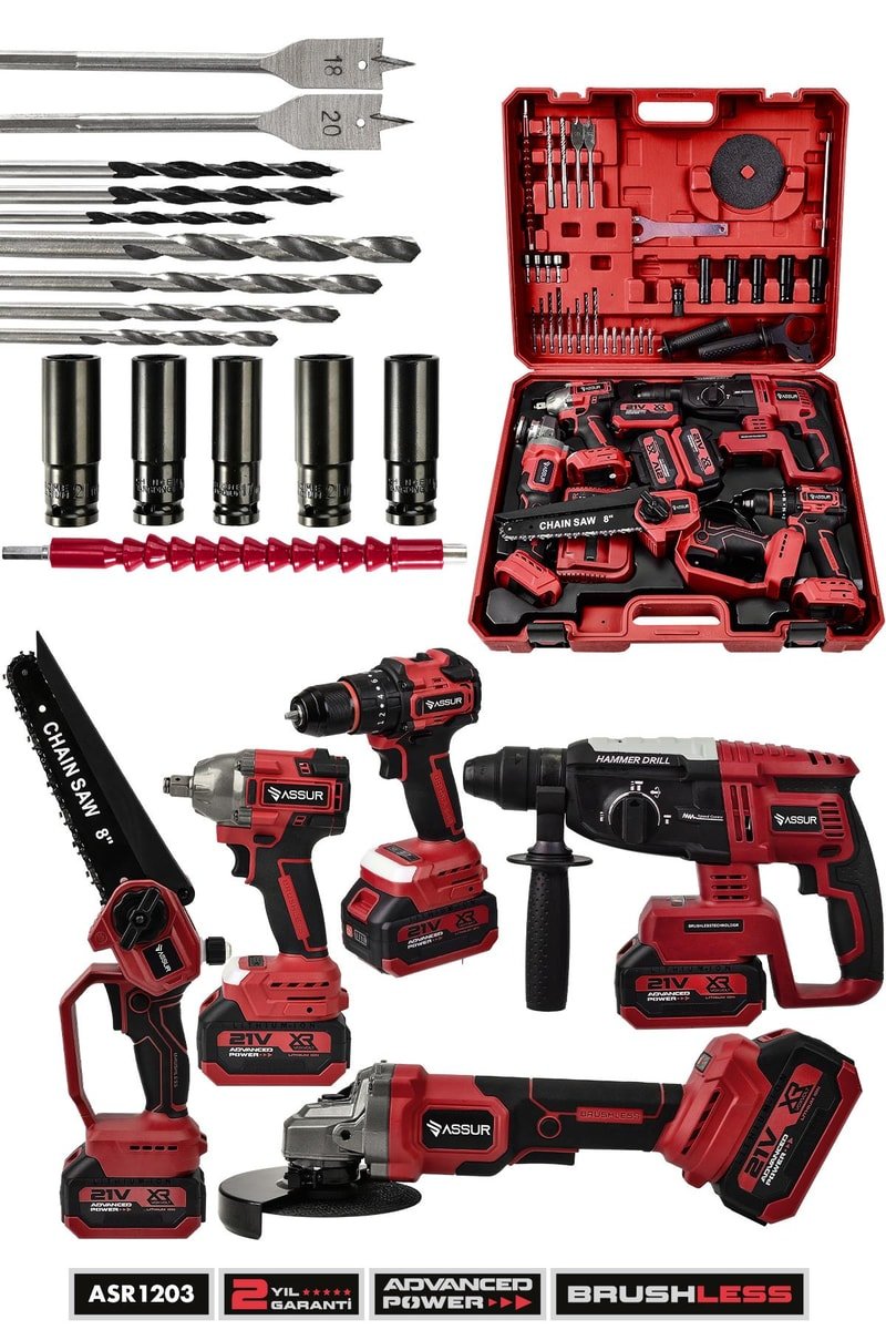 Assur 21V Darbeli Kömürsüz 5'li Set Kırıcı Delici Hilti - Somun Sıkma Sökme - Testere - Matkap Vidalama - Taşlama
            
            
                (ASR1203-02-05)