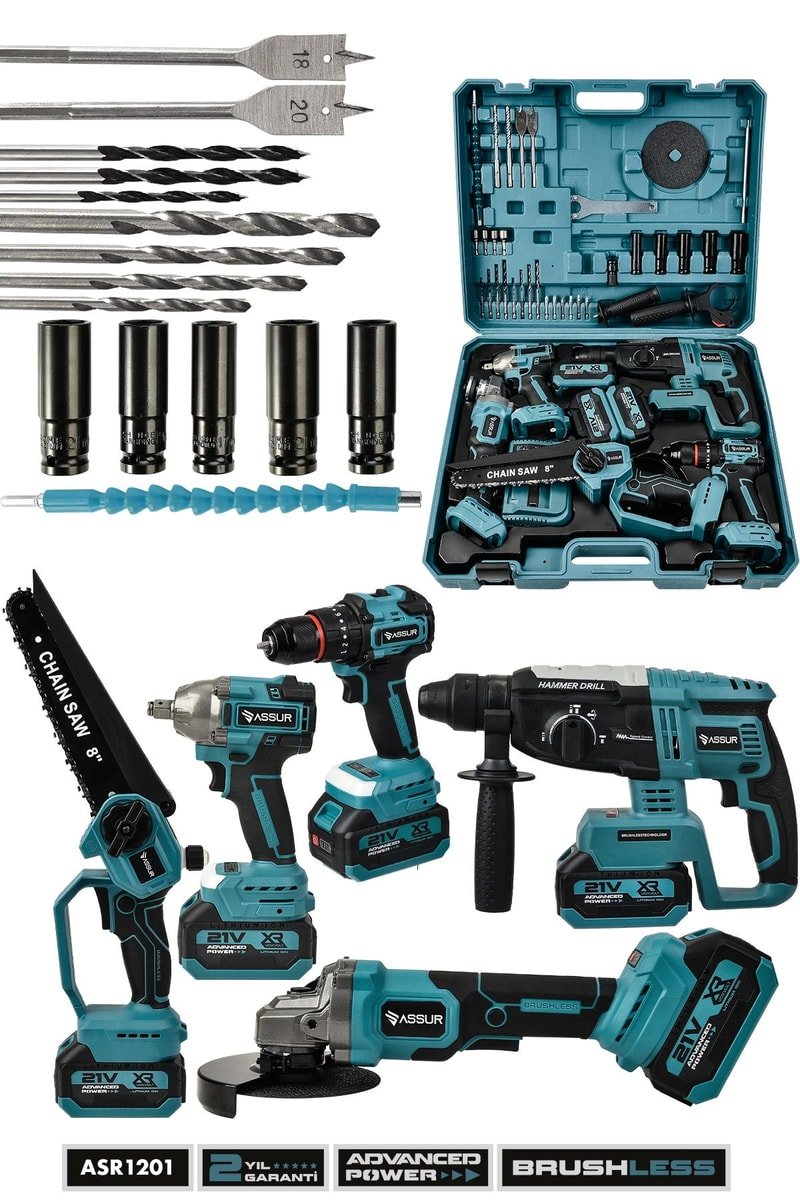Assur 21V Darbeli Kömürsüz 5'li Set Kırıcı Delici Hilti - Taşlama - Somun Sıkma Sökme - Testere - Matkap Vidalama
            
            
                (ASR1201-02-01)
