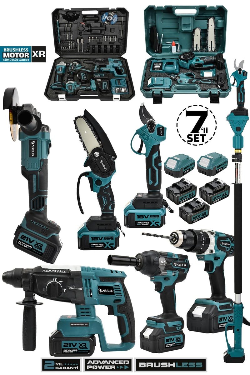 Assur 21V Matkap Taşlama Kırıcı Delici Hilti Somun Sökme & Teleskopik Kol Testere Bağ Makası 7'Li Set
            
            
                (ASR1041X1086-02-1)
