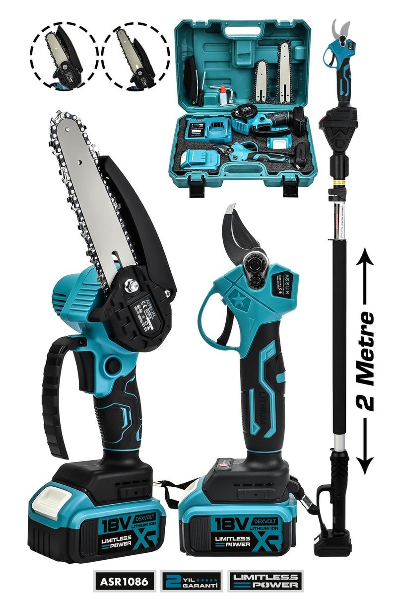 Assur 2'li Set 18V Çift Akülü Teleskopik Kollu Bağ Makası ve Budama Testeresi Makinesi
            
            
                (ASR1086-01-18)