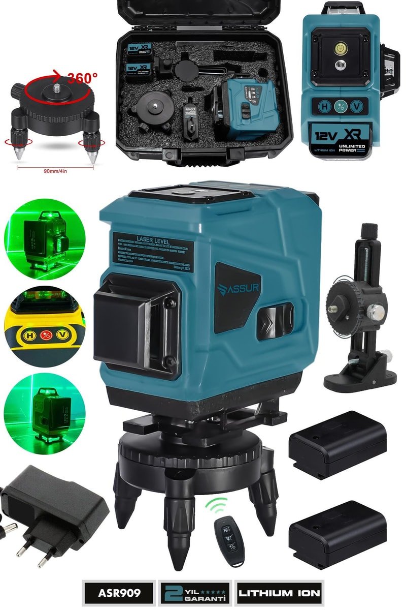 Assur 360° 12 Köşe Otomatik Hizalamalı Yeşil Çizgili Su Terazili Lazer Metre Hizalama
            
            
                (ASR909-02-03-04)