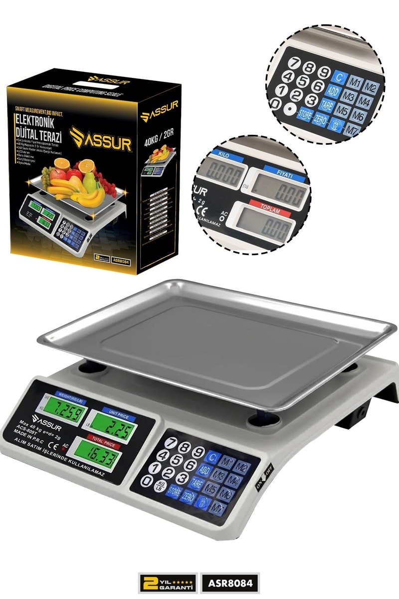 Assur 40 Kg Şarjlı Hassas Dijital Terazi Fiyat Hesaplamalı Elektronik Tartı
            
            
                (ASR8084-60)