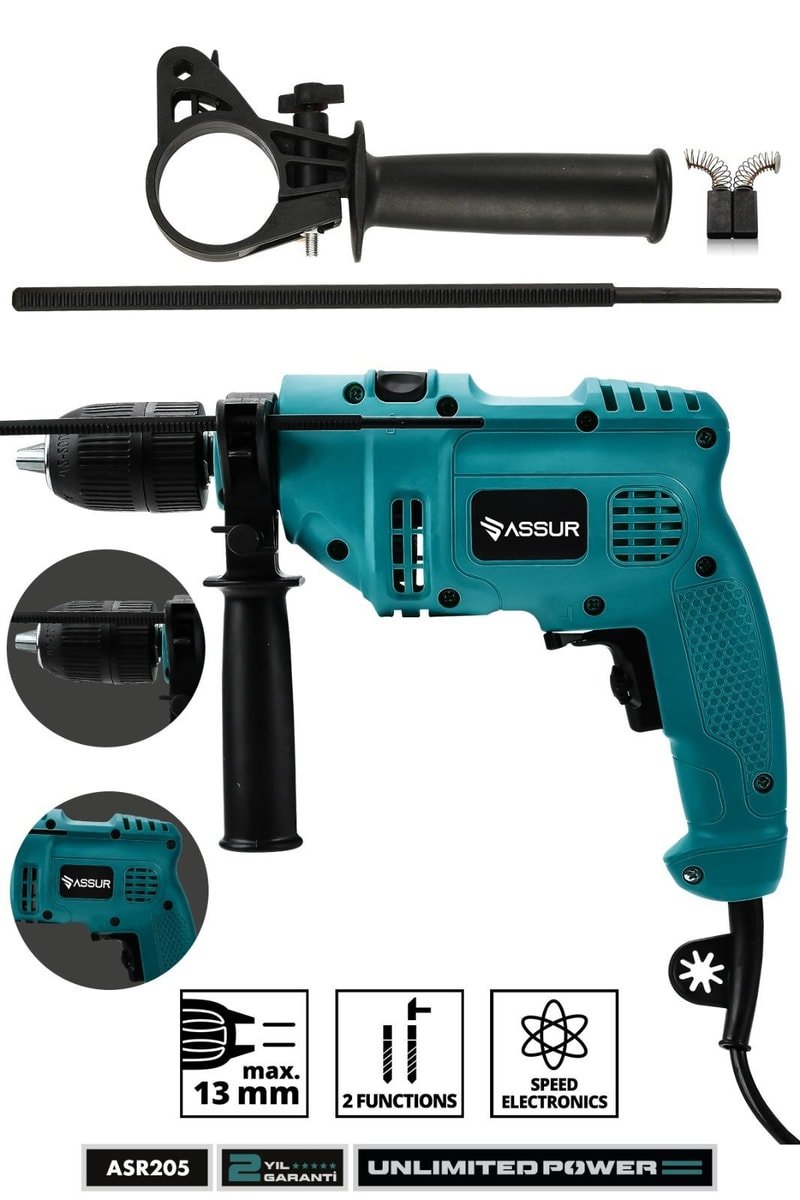 Assur 500W Darbeli Metal Şanzıman 13mm Elektrikli Matkap
            
            
                (ASR205-02-1)