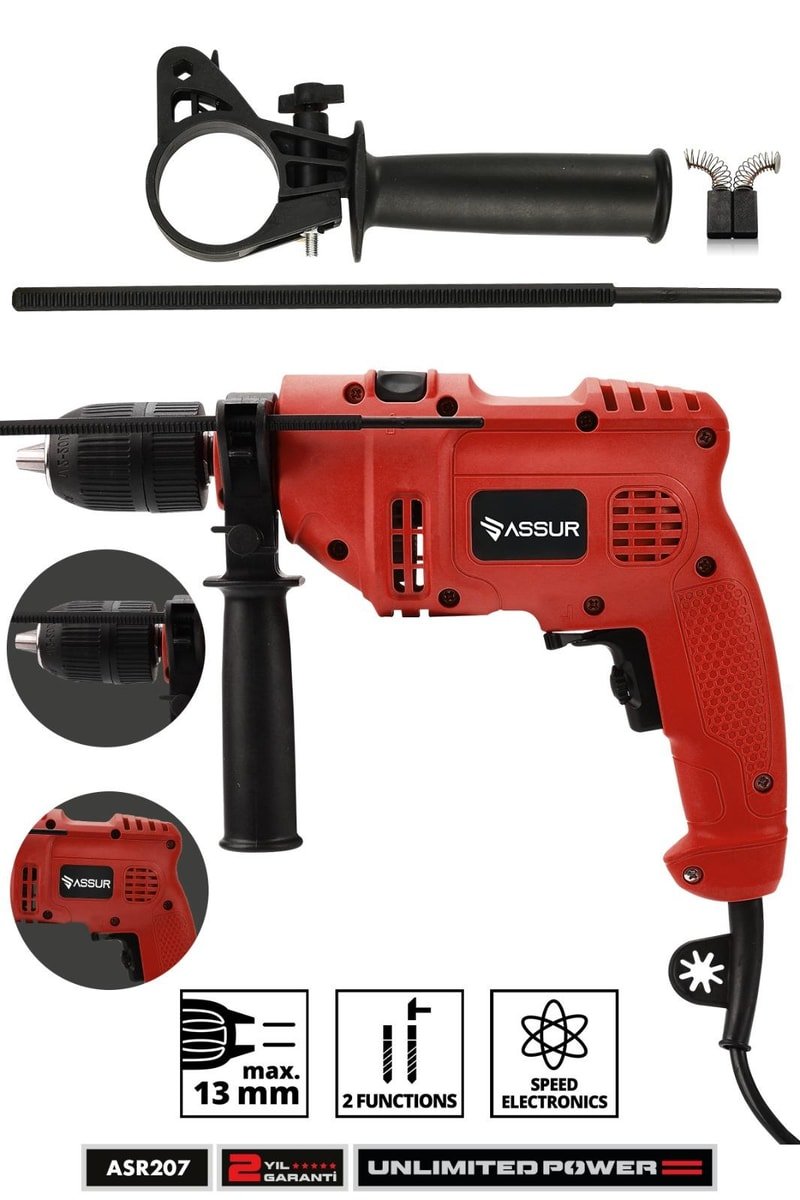 Assur 500W Darbeli Metal Şanzıman 13mm Elektrikli Matkap
            
            
                (ASR207-02-01)