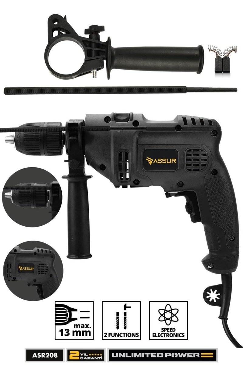 Assur 500W Darbeli Metal Şanzıman 13mm Elektrikli Matkap
            
            
                (ASR208-02-01)
