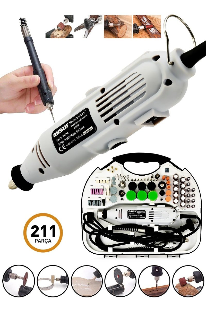 Assur 6 Kademeli 600W Gravür Hobi Taşlama Seti Çantalı 211 Parça
            
            
                (ASR334-02-34)