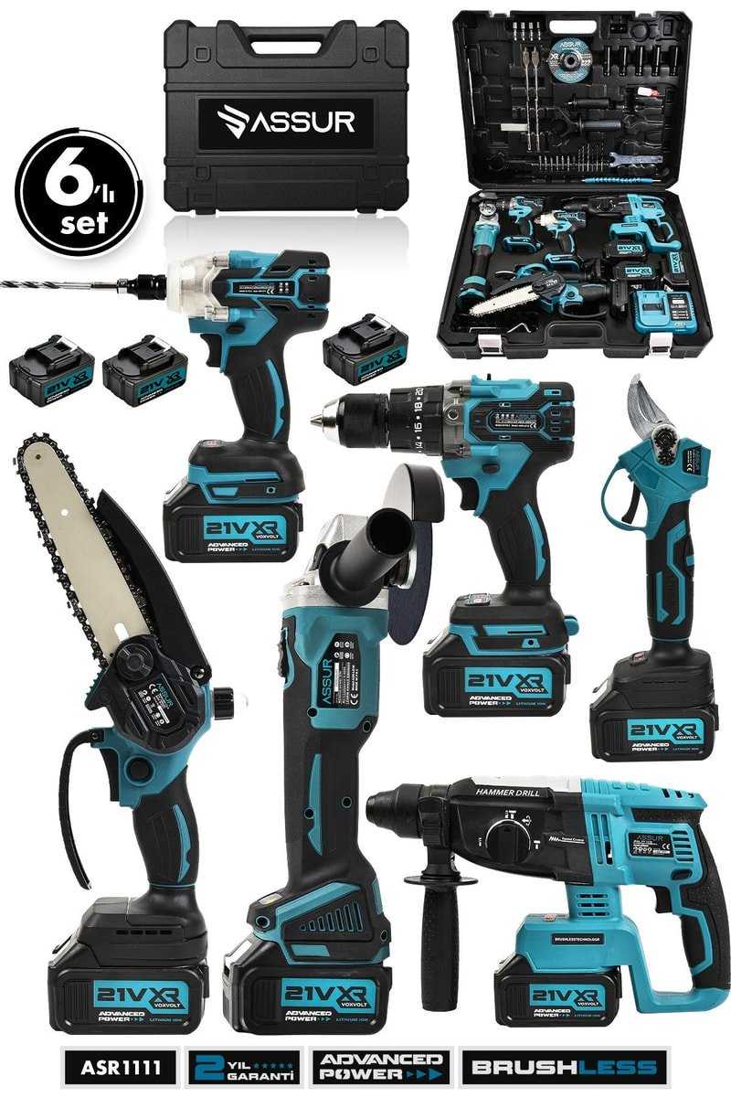 Assur 6'lı Set 21V Hilti Taşlama Somun Sıkma Makas Testere Akülü Vidalama
            
            
                (ASR1111-02-2)