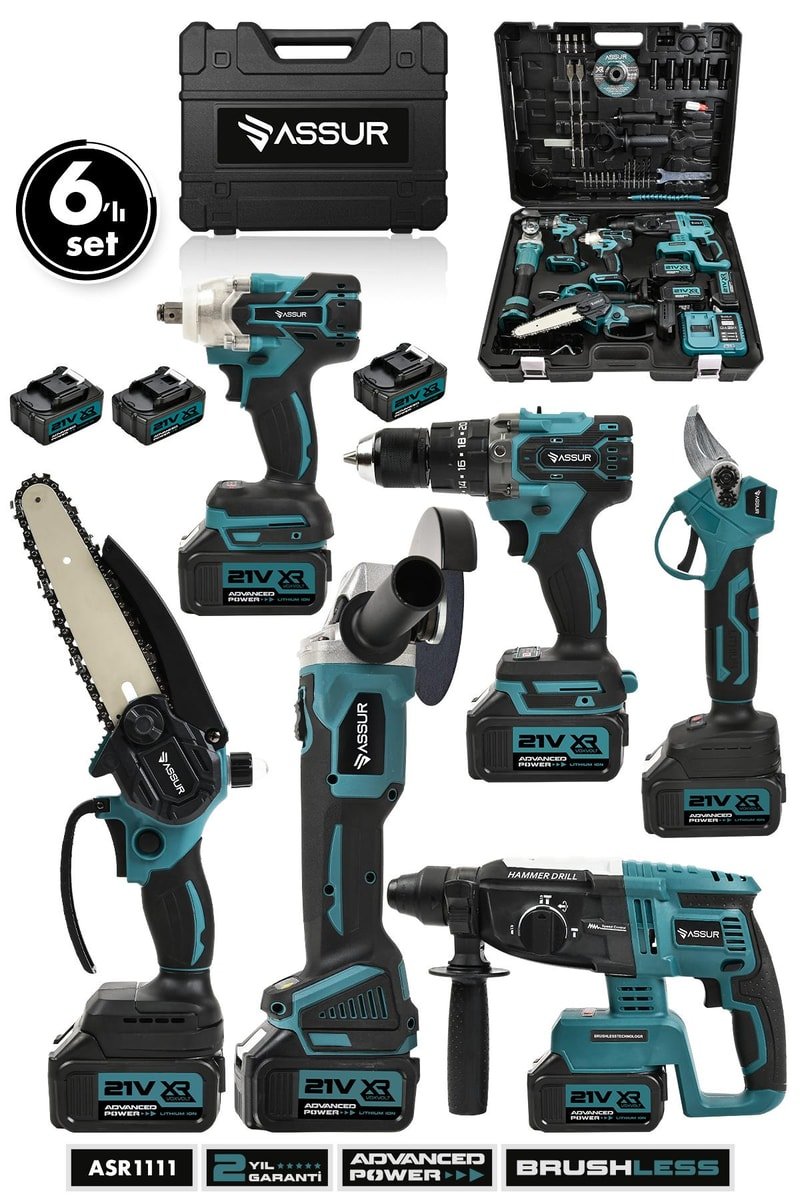 Assur 6'lı Set 21V Makas Somun Sıkma Testere Hilti Matkap Taşlama
            
            
                (ASR1111-02-5)