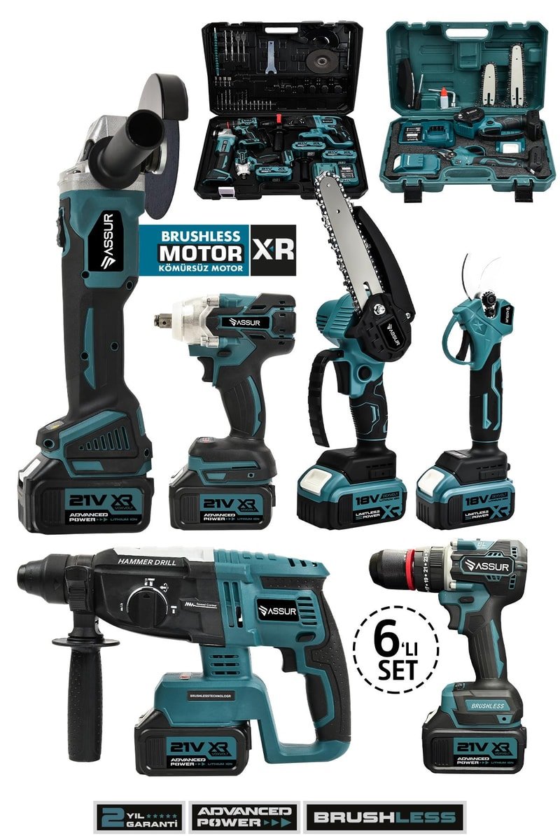 Assur 6'lı Set Kömürsüz Kırıcı Delici Hilti+Vidalama+Taşlama+Somun Sökme+Budama Testeresi+Budama Makası
            
            
                (ASR1011XASR1014-02-2)