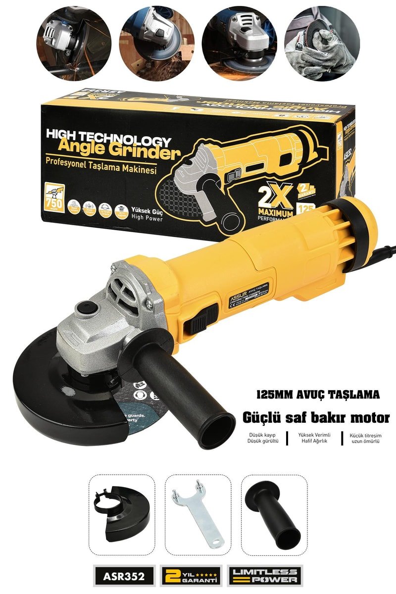 Assur 750W Avuç Taşlama Makinesi 125mm Bakır Sargılı Spiral
            
            
                (ASR352-02-5)