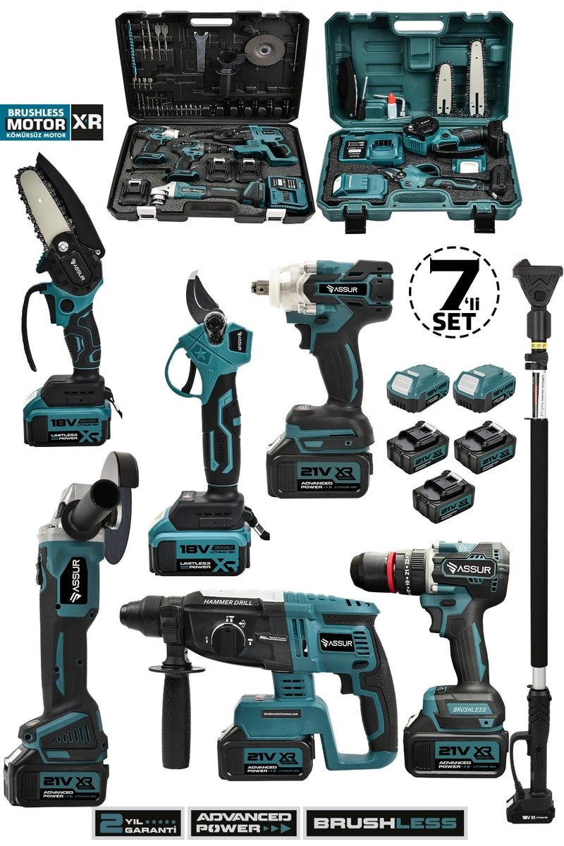 Assur 7'li Set Matkap Taşlama Kırıcı Delici Hilti Somun Sökme & Teleskopik Kol Testere Bağ Makası
            
            
                (ASR1011&ASR1086-02-02)