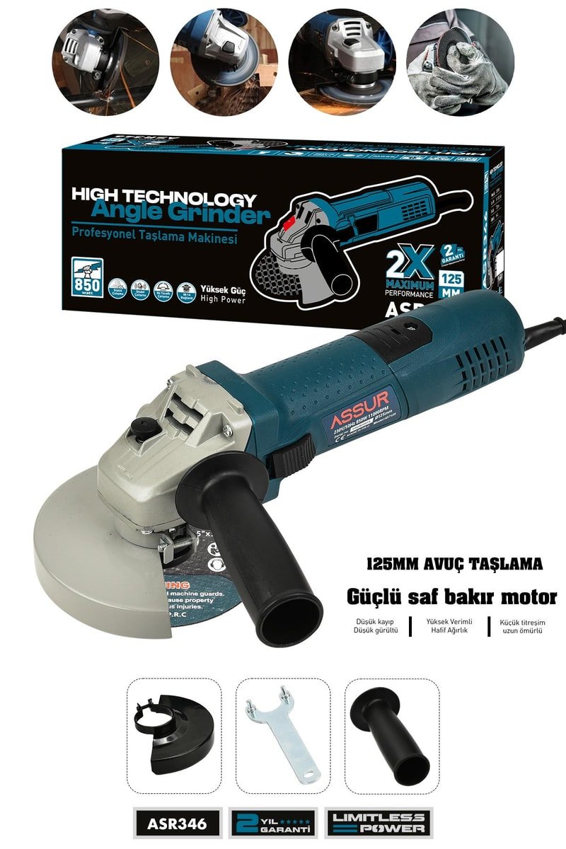 Assur 850W Avuç Taşlama Makinesi 125mm Bakır Sargılı Spiral
            
            
                (ASR346-02-5)