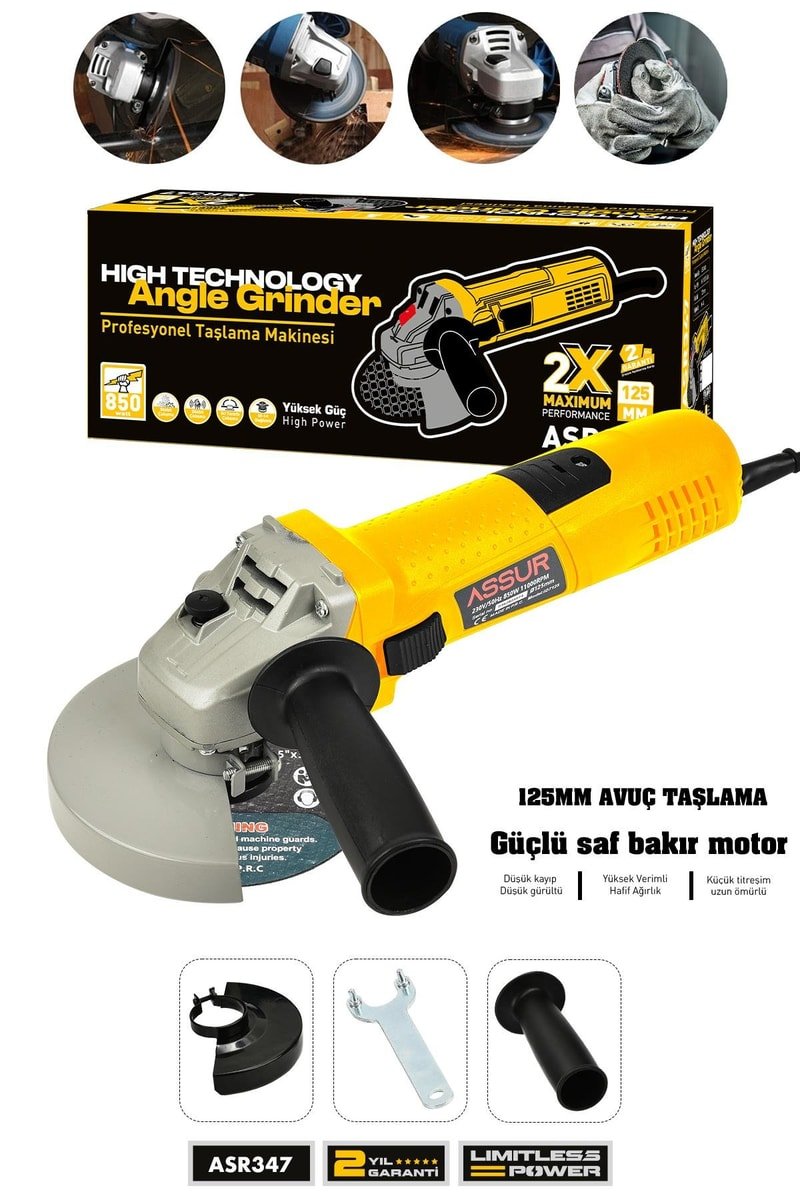 Assur 850W Avuç Taşlama Makinesi 125mm Bakır Sargılı Spiral
            
            
                (ASR347-02-5)