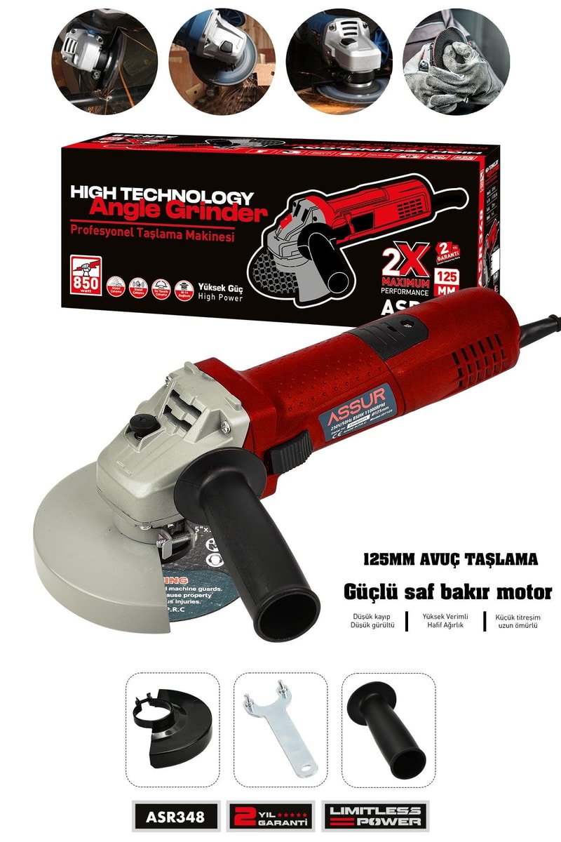 Assur 850W Avuç Taşlama Makinesi 125mm Bakır Sargılı Spiral
            
            
                (ASR348-02-5)