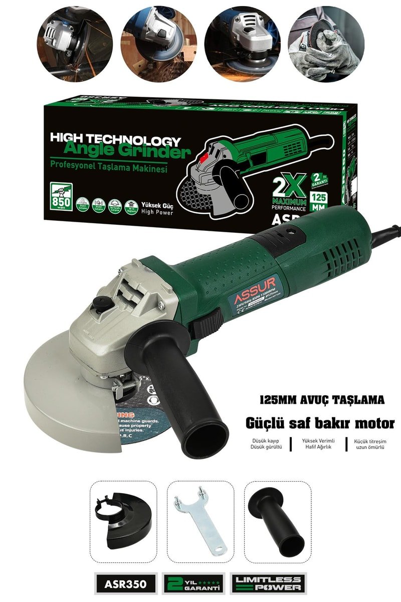Assur 850W Avuç Taşlama Makinesi 125mm Bakır Sargılı Spiral
            
            
                (ASR350-02-5)