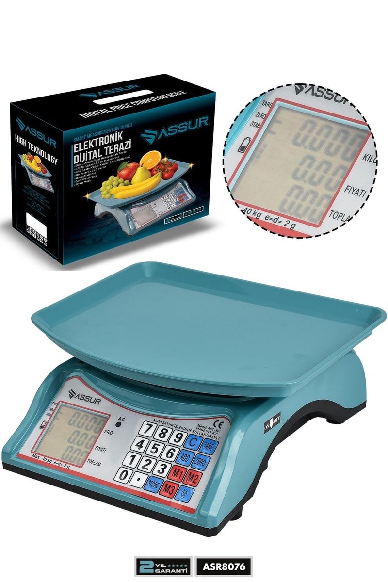 Assur Akülü Dijital Mutfak Terazisi 2 Gr 40 Kg Şarjlı Hassas Ölçüm Tartı Hassas Terazi
            
            
                (ASR8076-02-60)