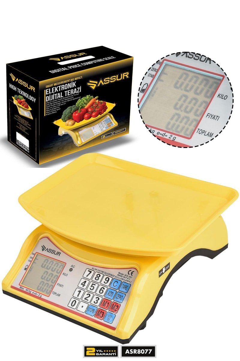 Assur Akülü Dijital Mutfak Terazisi 2 Gr 40 Kg Şarjlı Hassas Ölçüm Tartı Hassas Terazi
            
            
                (ASR8077-02-60)