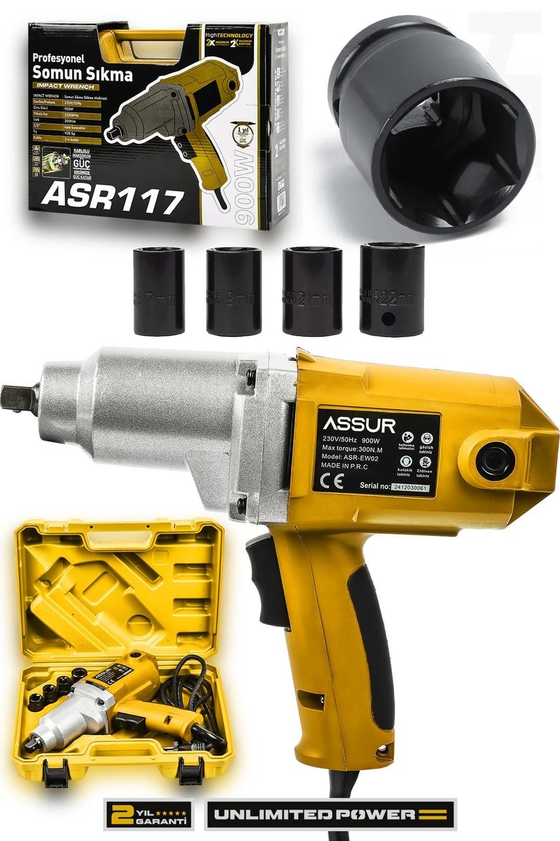 Assur Elektrikli 900W 300Nm Somun Sıkma Sökme Makinesi
            
            
                (ASR117-02-09)
