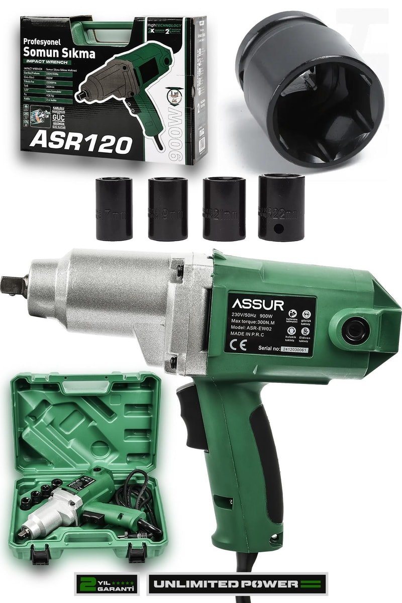 Assur Elektrikli 900W 300Nm Somun Sıkma Sökme Makinesi
            
            
                (ASR120-02-09)