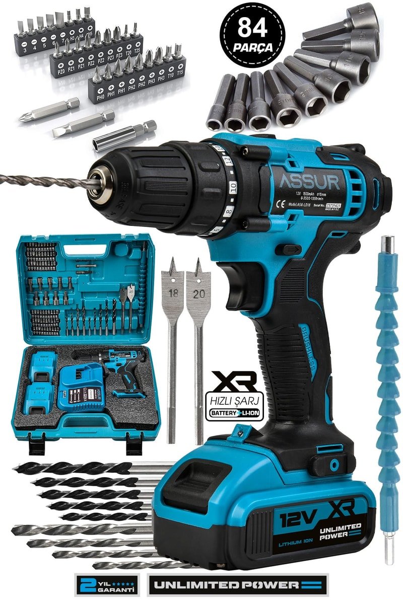 Assur Plus 12V Çift Akülü 84 Parça Şarjlı Matkap Akülü Vidalama
            
            
                (ASR069-01-01-03)