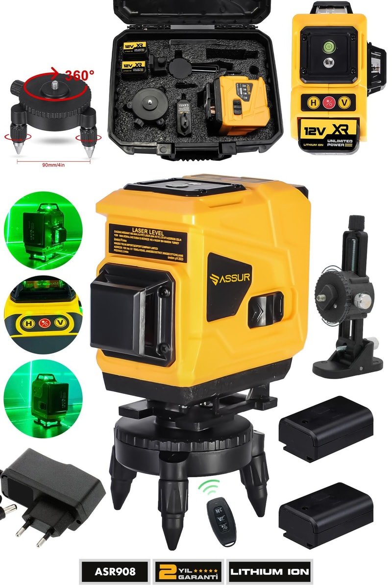 Assur Plus 360° 12 Köşe Otomatik Hizalamalı Yeşil Çizgili Su Terazili Lazer Metre Hizalama
            
            
                (ASR908-01-03-05)