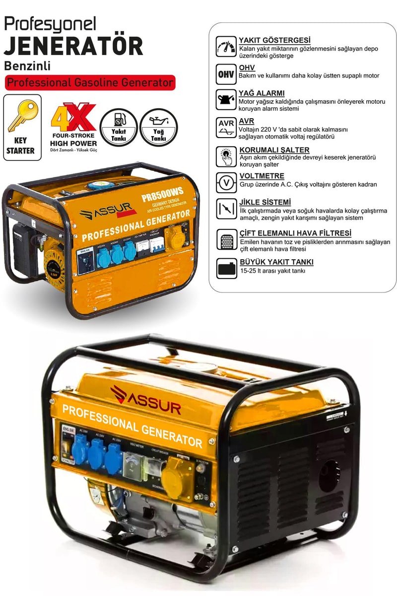 Assur Portatif Benzinli Monofoze Jeneratör
            
            
                (ASR720-02-15)
