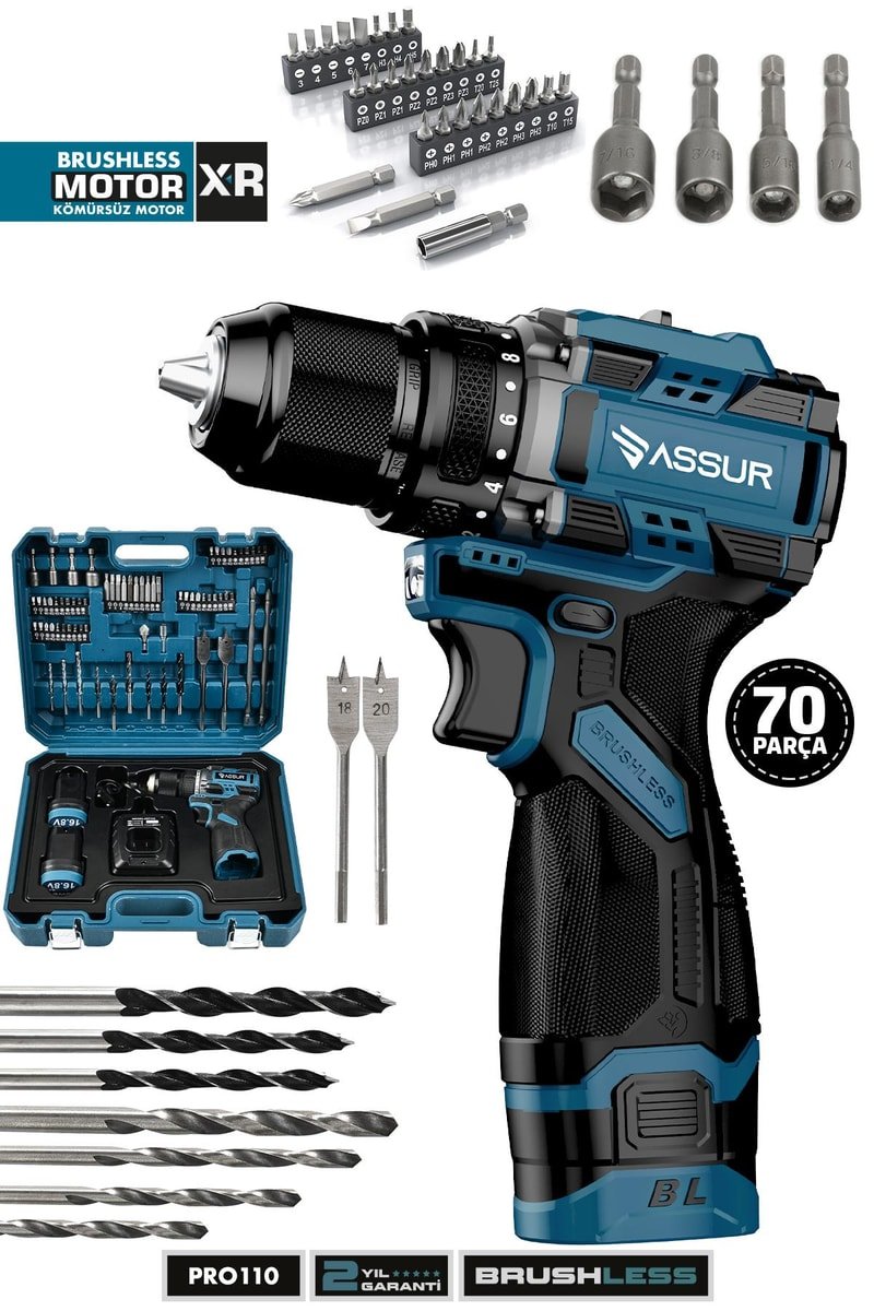 Assur Pro 16.8V Çift Akülü Vidalama Çelik Mandren Kömürsüz Motor Darbesiz Şarjlı Matkap
            
            
                (PRO110-02-1)
